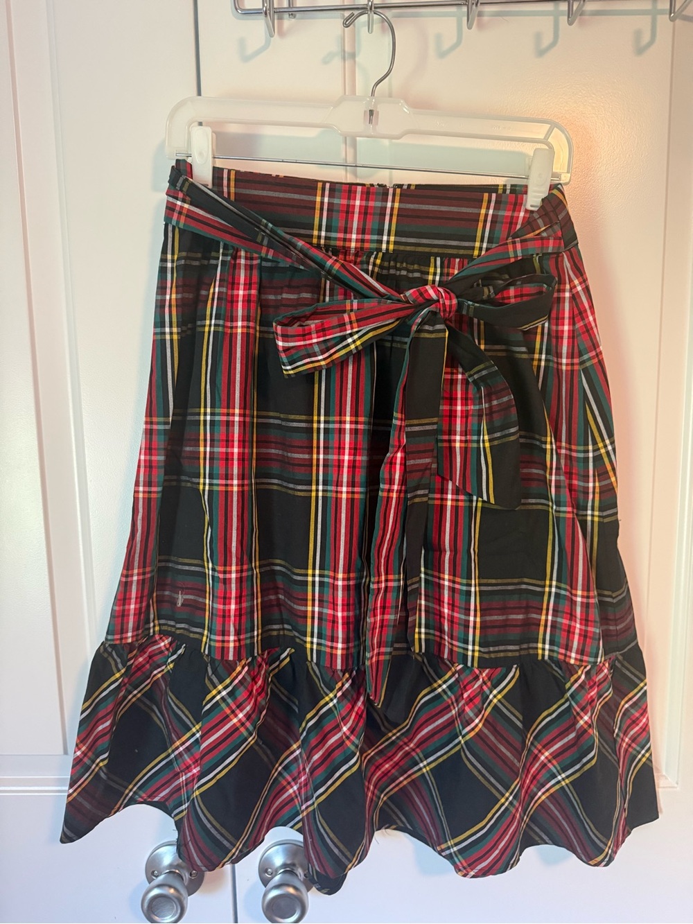 J. Crew Red Multi Plaid Tie-Waist A-Line Skirt